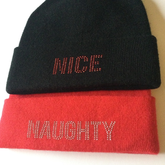 DAVID & YOUNG PAIR OF NICE AND NAUGHTY BEANIES BLACK RED CRYSTAL EMBELLISHED OS main image 4